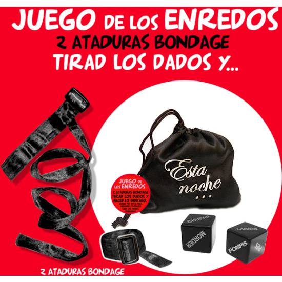 BOLSA JUEGO ENREDOS NEGRO ATADURAS+2 DADOS - BDSM Bondage Kit - Sex Shop ARTICULOS EROTICOS