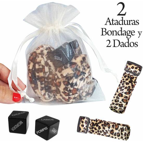 KIT BOLSA ORGANZA 2 ATADURAS LEOPARDO + 36 COMBINACIONES - BDSM Bondage Kit - Sex Shop ARTICULOS EROTICOS